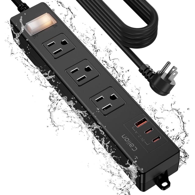 Shockproof Sticker Outdoor Power Strip Weatherproof,10 FT Outdoor Extension Cord with USB ...
