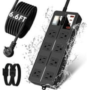 Outdoor Power Strip Weatherproof, Waterproof Surge Protector with 8 Wide Outlet with 4 USB Ports, 6.6FT Extension Cord,1875W Overload Protection for Home Dorm Patio Christmas Lights