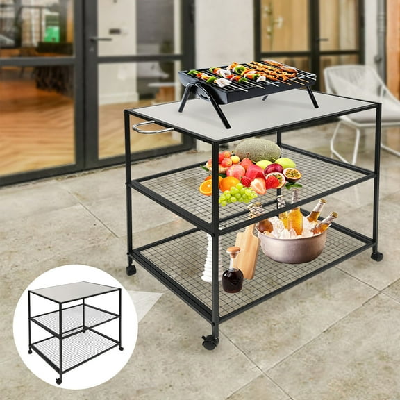 Outdoor Prep Dining Table Patio Movable Grill BBQ Cart Stainless Steel Picnic