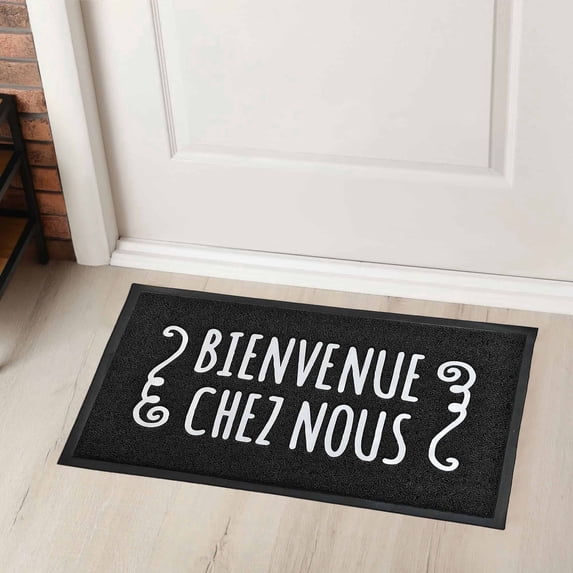 Evideco Black Bienvenue PVC Door Mat 30x18 Inches - Weather Resistant - Outdoor - Front Door Mat for Entryway, Porch, Patio