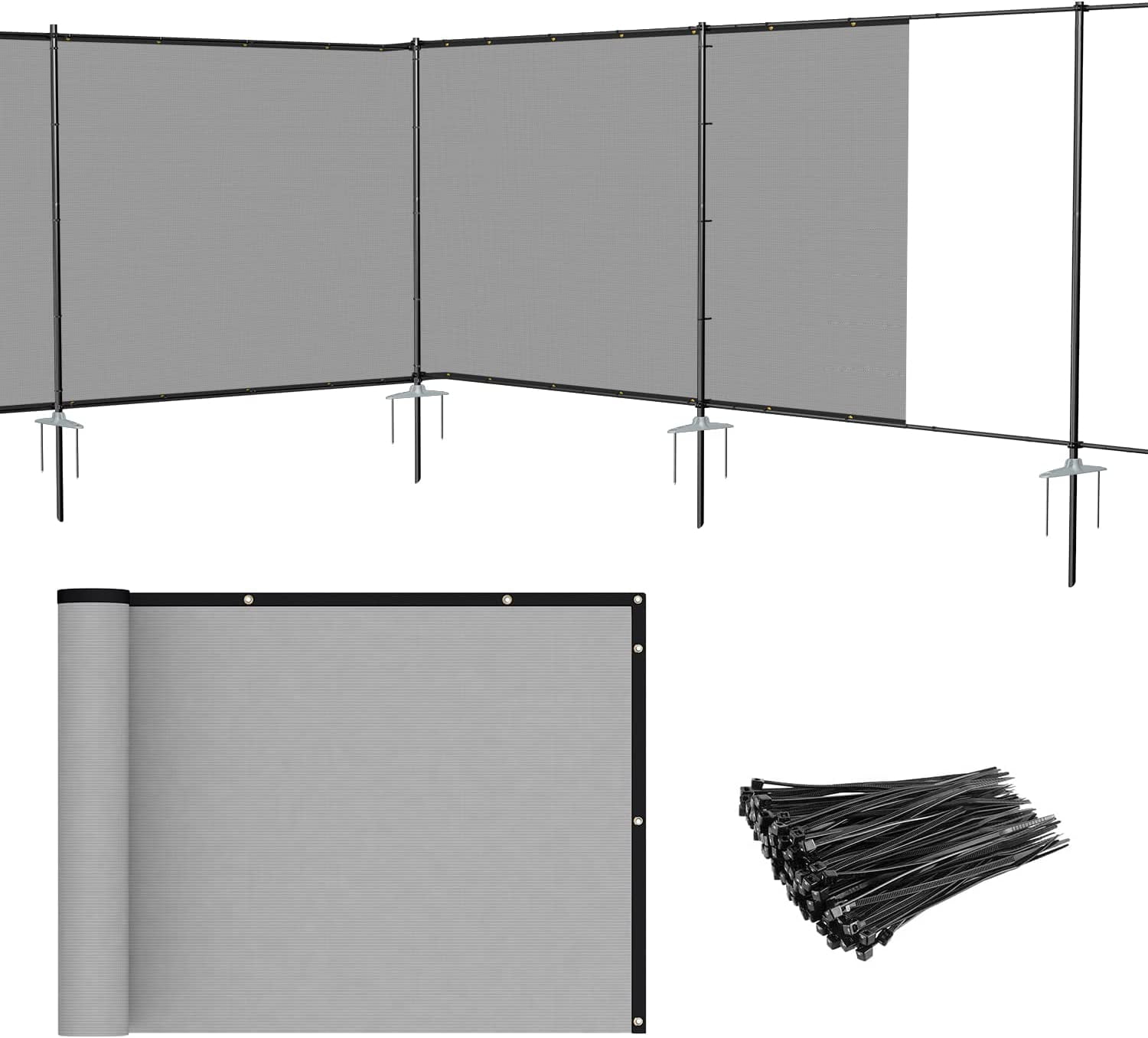 Outdoor Privacy Fence 5'X24' With Iron Poles Rails Dog Fencing For