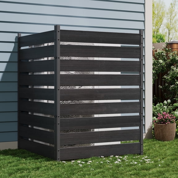 Outdoor Privacy Fence Panels 2-Pack, 49" x 38" Wood Plastic Composite Screen for Hiding AC Units, Garbage Cans & Pool Equipment, Easy Install Decorative Yard Wall, UV & Water Resistant, Black