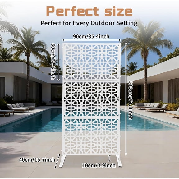 Outdoor Privacy Fence Screen Freestanding Metal  Divider with Stand Balcony Decorative Panel White