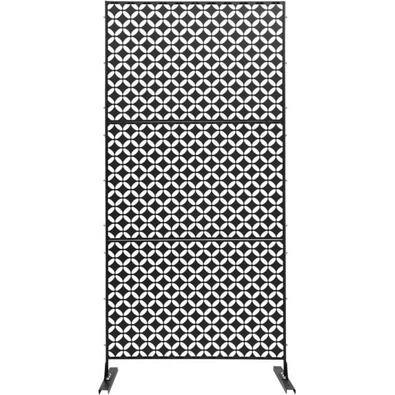 Outdoor Privacy Fence Screen,Freestanding Privacy Screen & Panels with Stand Balcony Decorative,Metal Patio Divider (Black 4)