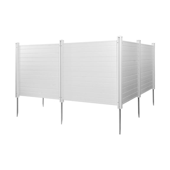 Outdoor Privacy Screen 4 Panel, 50x50in AC Fence, 27.6in Stakes, Pool Equipment Cover, Vinyl Privacy Fence for Trash Can, White