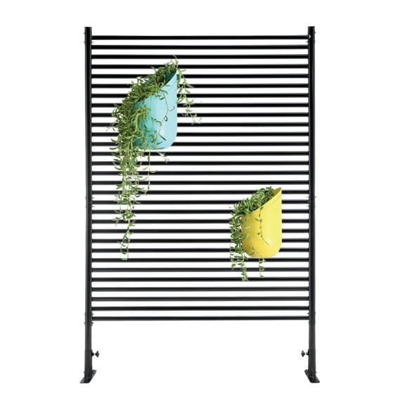 Outdoor Privacy Screen, 71.26'' Metal Fence Panel, Freestanding Slatted Screen for Patio, Yard, Black