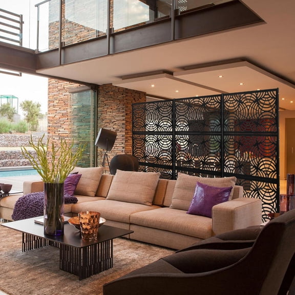 Outdoor Privacy Screen 75" H x 35" W, Freestanding Metal Panel with Stand, Decorative Fence for Garden Backyard Landscaping(B)