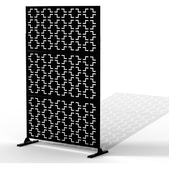 Outdoor Privacy Screen, Decorative Privacy Screen with Stand 72"x47" Metal Divider for Outdoor Garden Backyard Patio Free Standing, Black (Square)