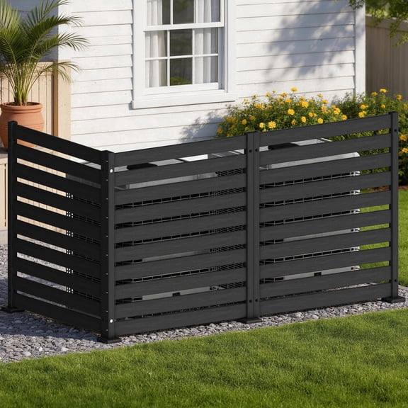 Amoveo Outdoor Privacy Screen Fence, 38"W x 42"H HDPE Weather-Resistant Fence for AC Units and Trash Cans, Includes Ground Stakes & Base Plates,3-Pack