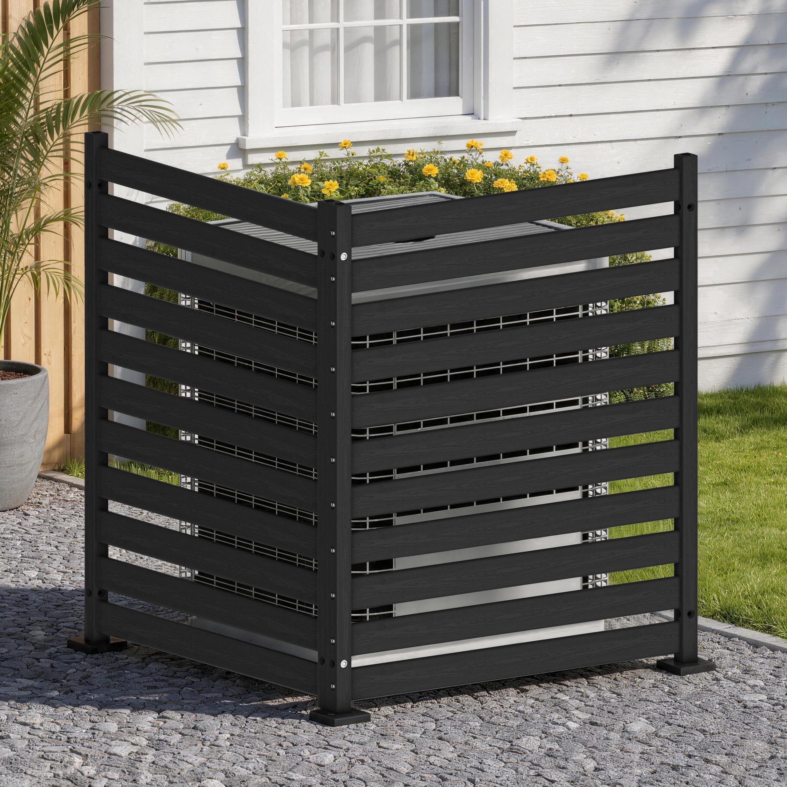 Amoveo Outdoor Privacy Screen Fence, 38"W x 48"H HDPE Weather-Resistant Fence for AC Units and Trash Cans, Includes Ground Stakes & Base Plates,2-Pack