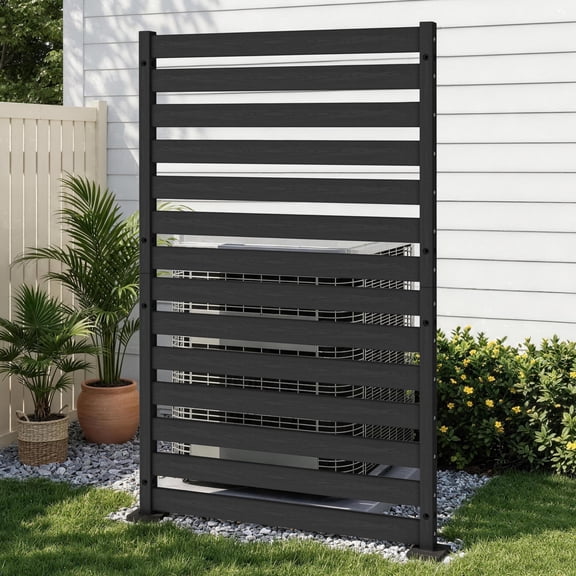 Amoveo Outdoor Privacy Screen Fence, 38"W x 60"H HDPE Weather-Resistant Fence for AC Units and Trash Cans, Includes Ground Stakes & Base Plates,1-Pack