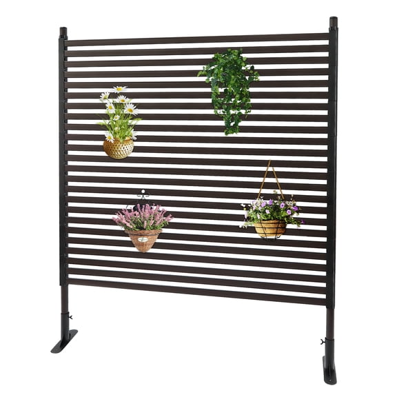 Outdoor Privacy Screen, Metal Decoative Privacy Screen Panel Freestanding, Privacy Fence Panels for Outside Patio Garden Backyard (Black, Striped Design,60" H x 48" W)