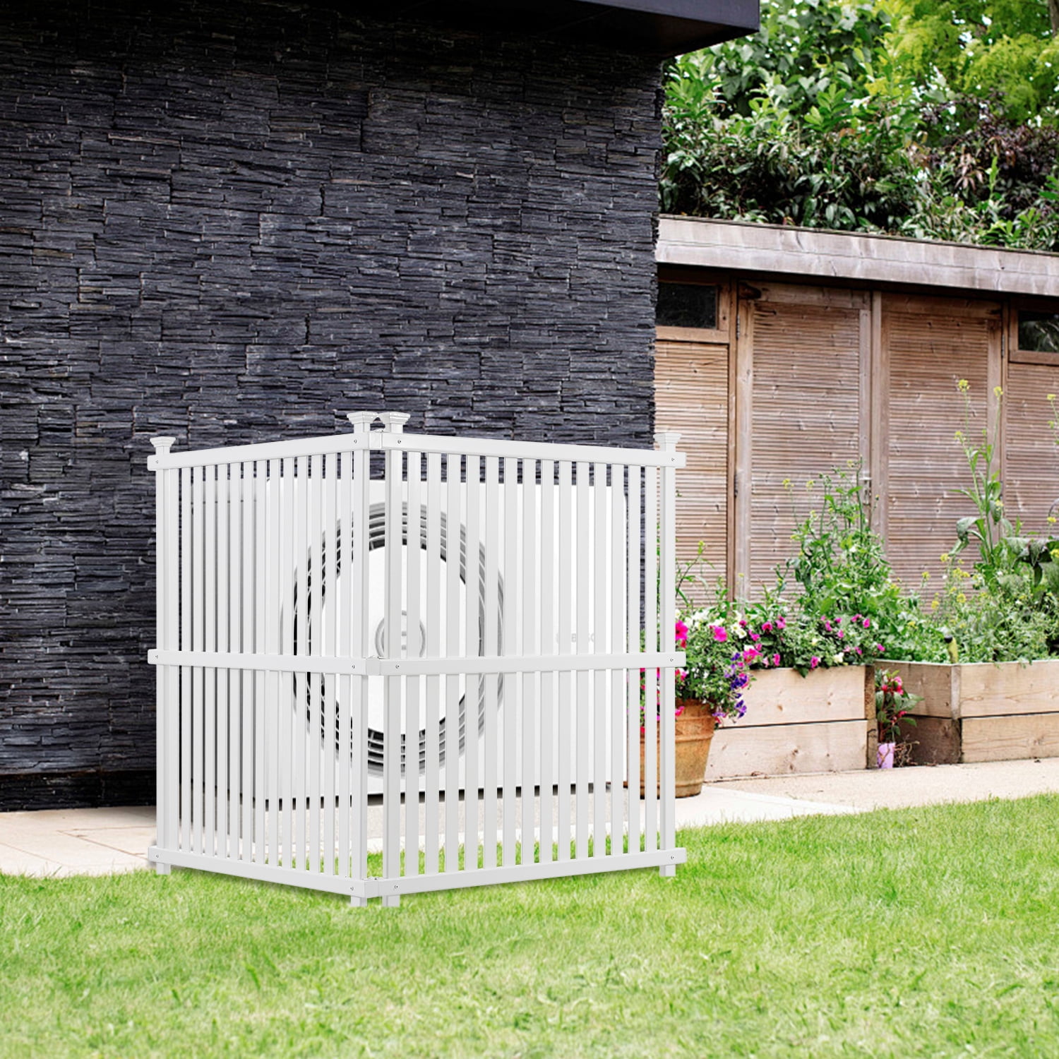 Outdoor Privacy Screen Panel Set, Shield Barrier for Air Conditioner and Trash Can in Patio Garden, White