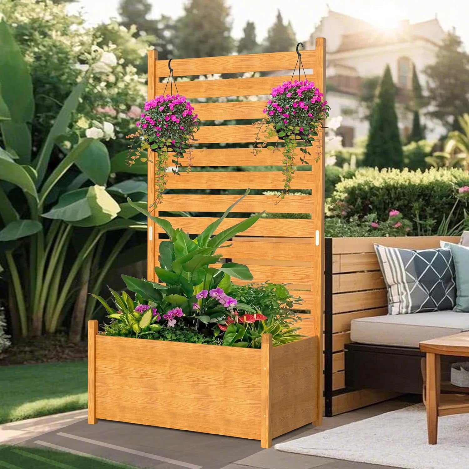 Outdoor Privacy Screen Privacy Fence Panels for Outside, 1 Panel 41"W X 73"H Wood Decorative Fence with Planter Box,Pool Equipment Enclosure, Patio Garden Fence Perfect to Enclose Trash Cans,AC Unit