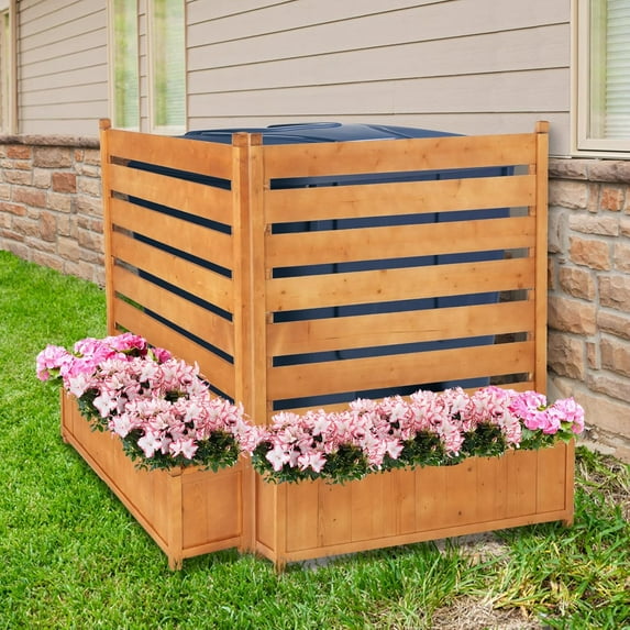 Air Conditioner Privacy Fence Screen Outdoor Garbage Can Enclosures with Planter Box, All-Wood 36"W X45"H Trash Can Fence Enclosure, Pool Equipment Privacy Screen Vinyl Panels