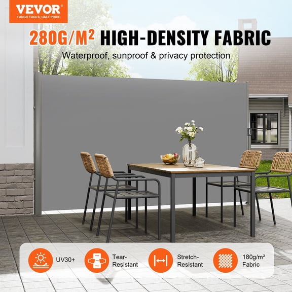 Outdoor Privacy Screen & Wind Screen, 71"x118" Full Aluminum Retractable Side Awning, Folding Room Divider for Patio, Backyard, Balcony (Grey)
