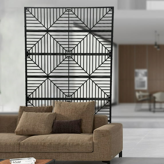 Outdoor Privacy Screen with Stand,5.9ft High Floral/Leaves/Wave/Rhombic Metal Decorative Privacy Screen for Balcony Patio Garden White/Black
