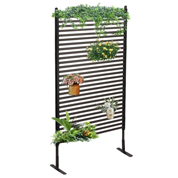 Outdoor Privacy Screens Freestanding, 36" W x 72" H Steel Pipes and Slats Panels, Outdoor Privacy Screen, Freestanding Screen for Outside Patio Garden Backyard, Brown