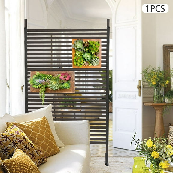Outdoor Privacy Screens Freestanding, 43" W*71" H Metal Slatted Decorative Privacy Screen and Panels with Stand Garden Patio