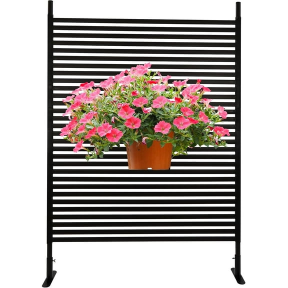 Outdoor Privacy Screens Freestanding, 47" W x 71" H Metal Slatted Decorative Privacy Screen and Panels with Stand, Brown Backyard Panels for Garden Patio