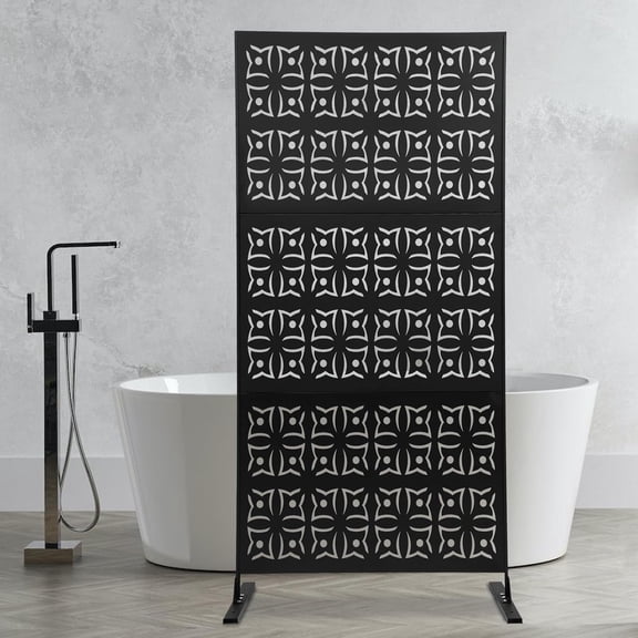Outdoor Privacy Screens Panel with Freestanding Decorative Room Divider for Balconies, Courtyards, Gardens, Decks, Backyards 35.43*15.75*74.8in Black (3Pcs Free Standing)