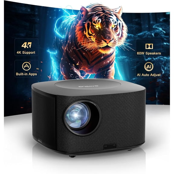 Outdoor-Projector-4K with WiFi and Bluetooth:[3500 Bright/60W Dolby Audio/Official Licensed Apps],Smart-Projector AI Auto Focus, ONO5Pro 2.0 Movie Projector for Indoor/Outdoor 2026New