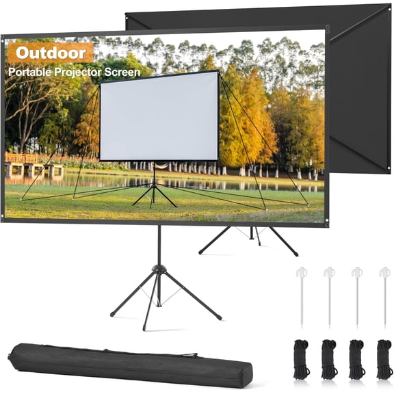 Outdoor Projector Screen 120 Inch, 16:9, High Gain, with Stand, Wind-resistant Design for Portable Projection Outdoor, With Ropes and Spikes, 4K Image Home Theater, Camping