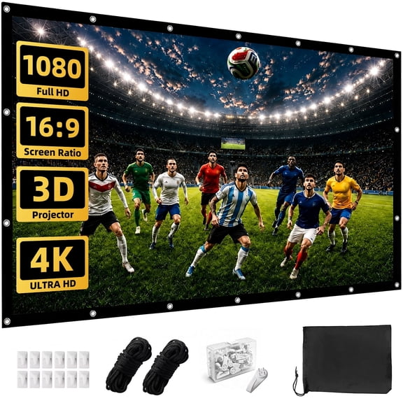 120 inch Projector Screen 16:9, 4K HD Indoor Outdoor Wall Mount Foldable Portable Movie Screens with Storage Bag , Anti-Crease Projection Screen for Home Theater