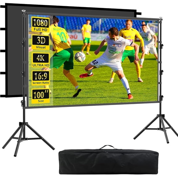 Outdoor Projector Screen with Stand, 100 inch Indoor Movie Screen 16:9 4K Rear Front Portable Projection Screen, Quick Setup Foldable Travel  Theater Screen with Carry Bag for Backyard Camping
