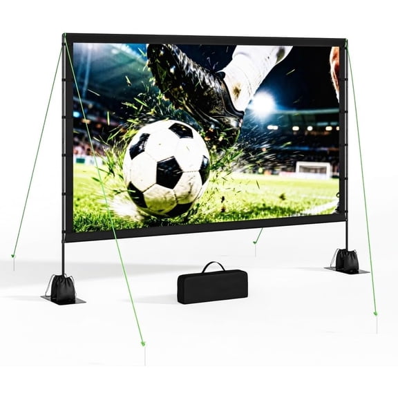 Outdoor Projector Screen with Stand, Portable Movie Screen with Carry Bag, Sandbag,Washable Cloth Screen for Backyard, Camping, Travel, Home Theater, Indoor Projection Screen