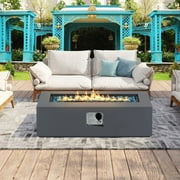 AAAAAcessories Outdoor Propane Fire Pit Table 42" Grey Iron Fire Pit 50,000 BTU with Rain Cover, Blue Fire Glass, Rectangle