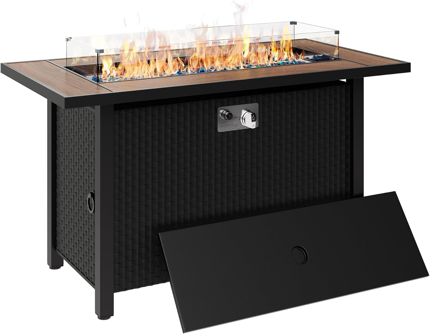 Outdoor Propane Fire Pit Gas Fire Pit Table with Lid, Glass Wind Guard