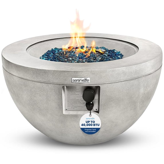 Outdoor Propane Fire Pit Table - CSA/ETL Certified Safe 40,000 Pulse Ignition Weatherproof Round Propane Gas Fire Table - Adjustable Flame, Thermocouple - PVC Cover, Lava Rock - SereneLife SLNFBAL7