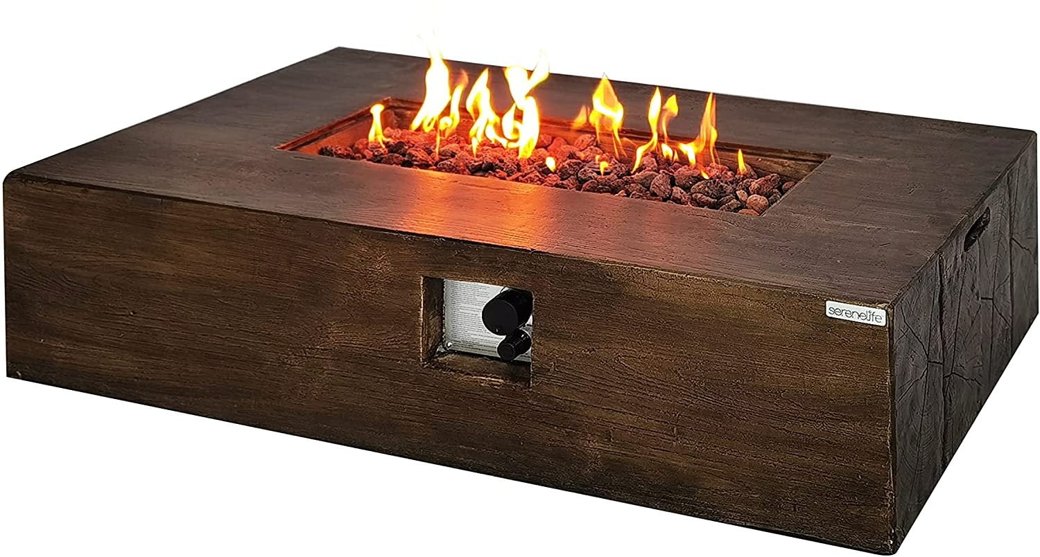 Brown Rectangular Gas Fire Pit Table with Adjustable Flame