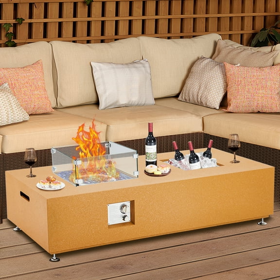 Outdoor Propane Gas Fire Pit Table, 50000 BTU Firepit with Wind Guard, Rain Cover for Outside Patio