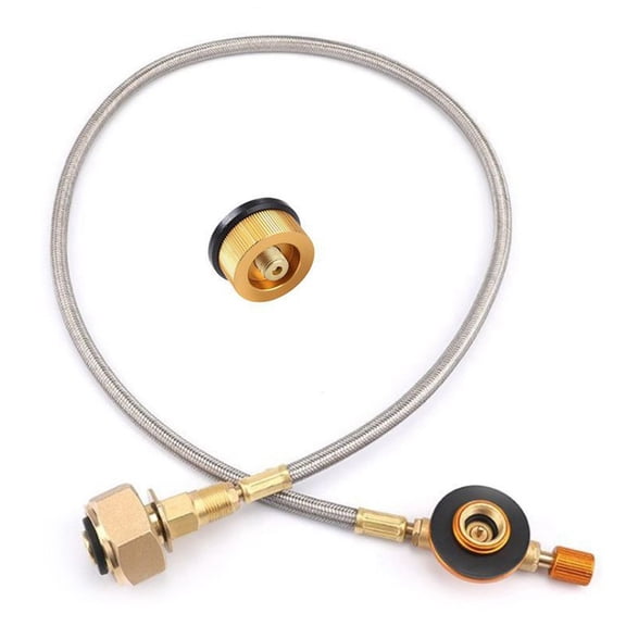 Outdoor Propane Tank Converter Hose Adapter for Gas Stove Refilling with Copper End Fittings and Weatherproof Hose Approx 2.0ft Long (Type-2 Stainless steel)