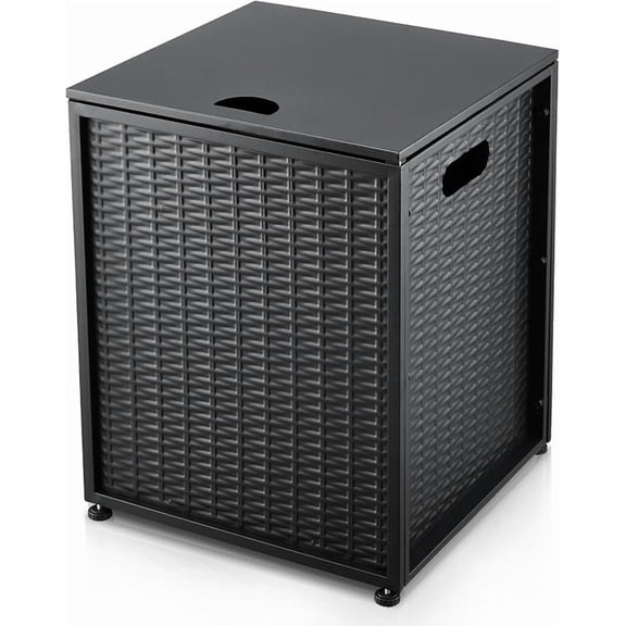 Outdoor Propane Tank Cover - 20 lbs Tank Side Table with Storage, Dual Function for Gas Fire Pit, Grill, Griddle & Stoves- Black