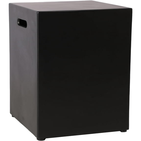 Outdoor Propane Tank Cover Table with Seat, Black Tank Storage Box with Handles for Propane Gas Fire Pit, 16 Inch Modern Hideaway Concrete Square Indoor or Outdoor Side Table for Outside Patio