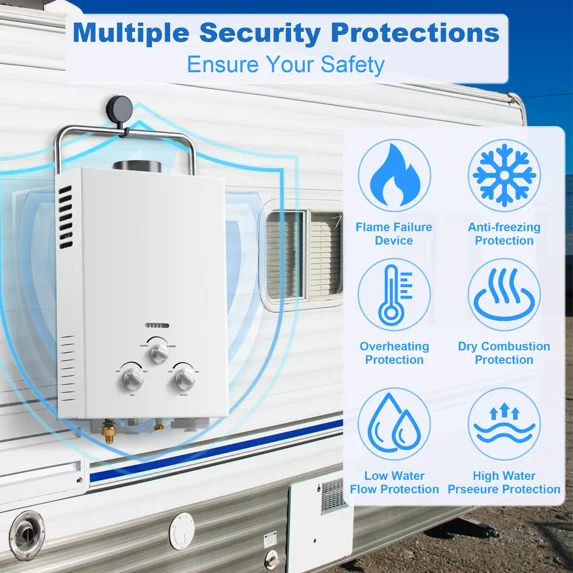 Outdoor Propane Tankless Water Heater - 6L 1.58 GPM Portable Gas Water Heater for RV Cabin Camping with Handle