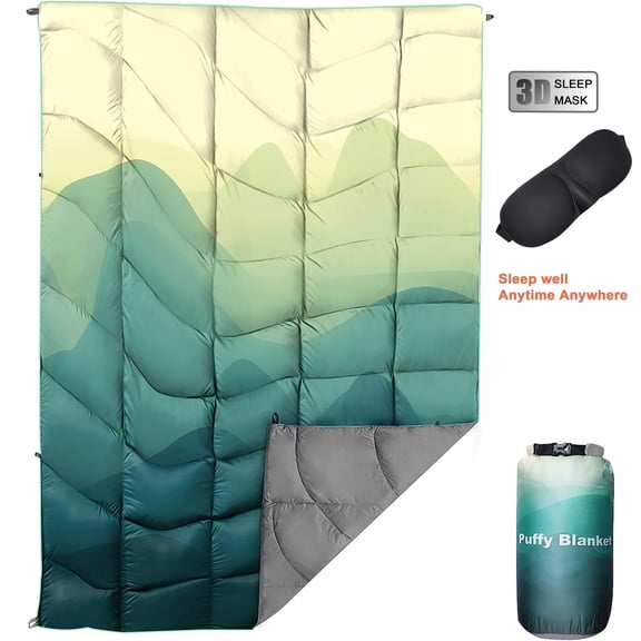 Outdoor Puffy Camping Blanket,Lightweight Down Alternative Puffy Printed  Blanket, 55"x79"  Water-Resistant, Warm & Fluffy Outdoor Blanket with Carry Bag for Park, Hiking, Camping, Office & Car