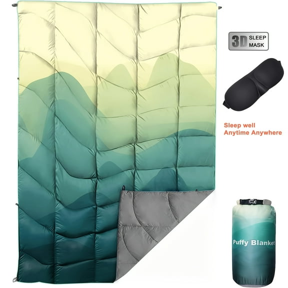 Outdoor Puffy Camping Blanket, Lightweight Warm Down Alternative Blanket for Travel, Picnic, Beach, Party, Hammock, Car, Cold Weather Camping Gear