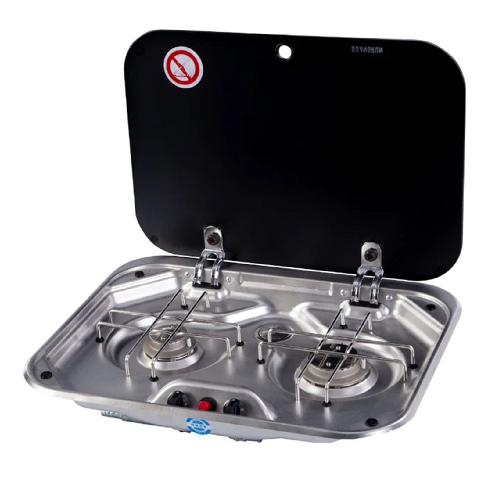 Outdoor RV Camper Kitchen Stainless Steel Gas Double-headed Stove Tools Tempered s Cover 2*1.35KW Camping Car Accessories ,Easy to Use