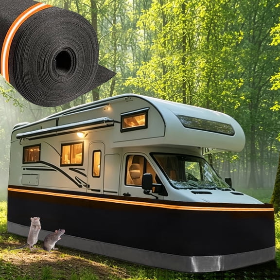 Outdoor RV Skirting for Travel Trailer, Windproof & Waterproof Camper Skirt, Insulated RV Skirting with Zipper Door, All Season Protection for Camping (3.2×112 ft)