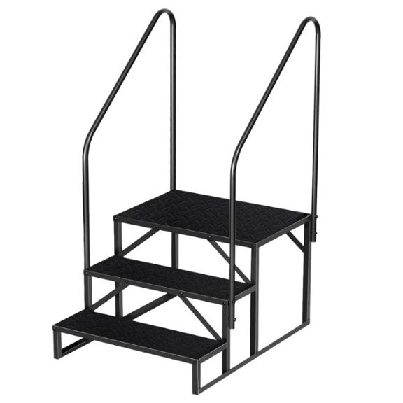 Outdoor RV Stairs, RV Steps with Handrail & Anti-Slip Panel - 660lb Capacity Portable Alloy Steel Ladder for Easy Access to RVs, Hot Tubs, and Travel Trailers