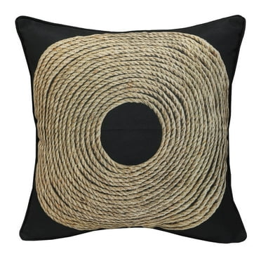 Outdoor Decor by Commonwealth Outdoor Raffia Printed Pillow 18 x 18 in Black