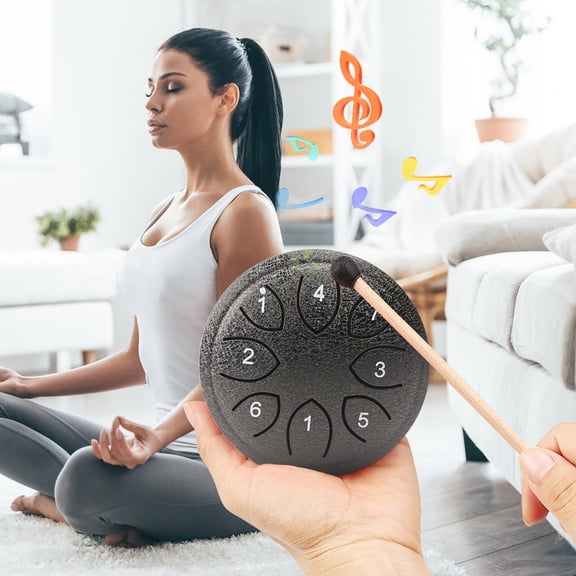 Outdoor Rain Drum 4.5 Inch 8 Note Steel Tongue Drum Hand Forged Garden Musical Instrument with Mallet for Outdoor Decor Zen Meditation Patio Backyard Wind Chime Alternative