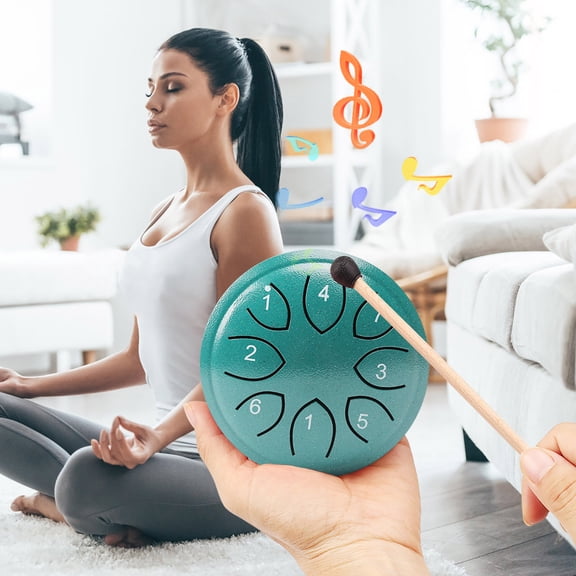 Outdoor Rain Drum 4.5 Inch 8 Note Steel Tongue Drum Hand Forged Garden Musical Instrument with Mallet for Outdoor Decor Zen Meditation Patio Backyard Wind Chime Alternative