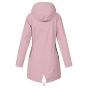 Outdoor Rain Jackets for Women with Hood Waterproof Drawstring Tunic Waist Striped Polyester Lined Windbreaker Coat Medium, Pink