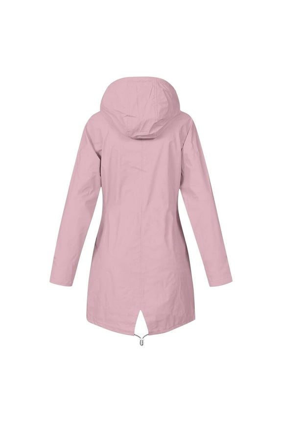 Outdoor Rain Jackets for Women with Hood Waterproof Drawstring Tunic Waist Striped Polyester Lined Windbreaker Coat (XX-Large, Pink)