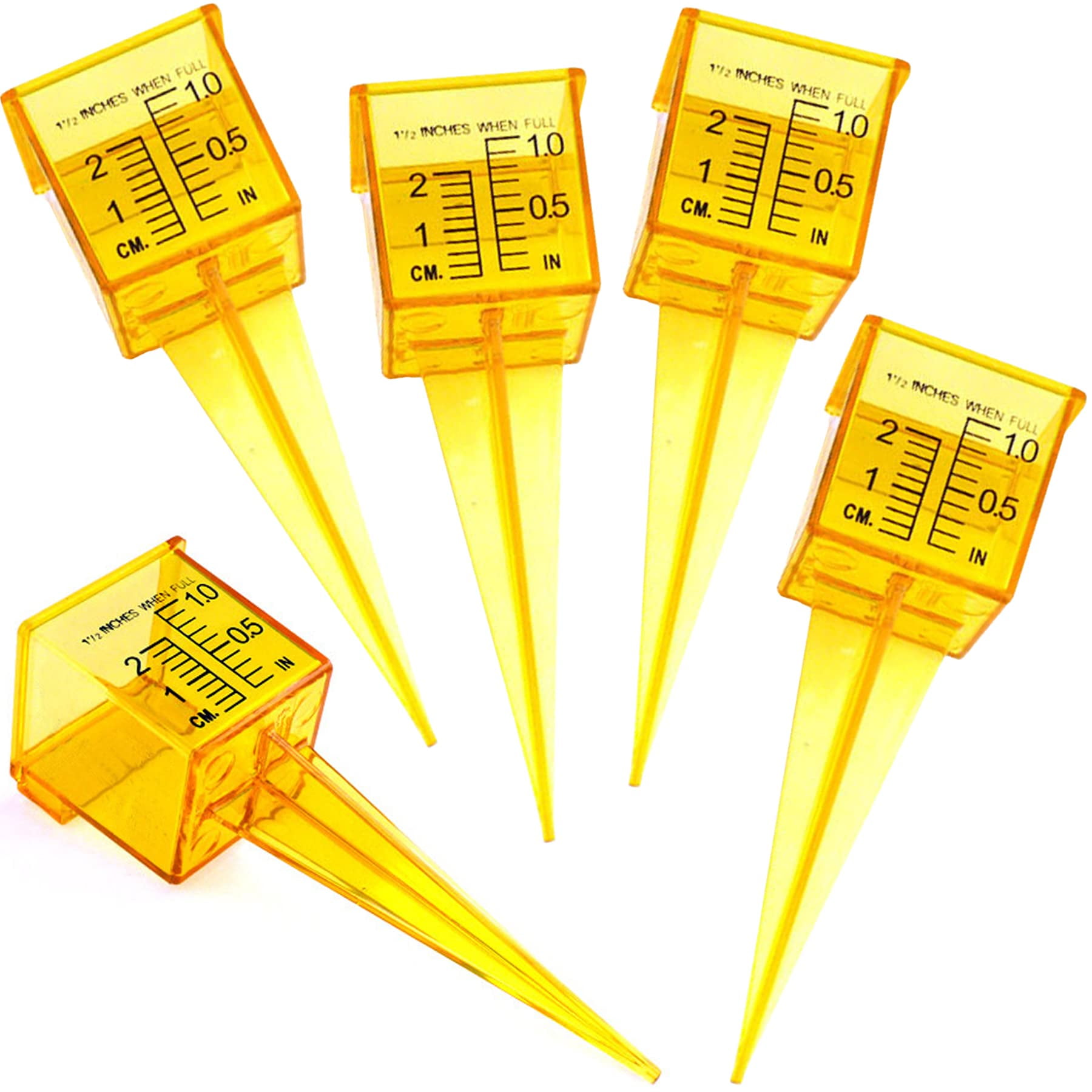 Outdoor Rain Sprinkler Gauge, 1.5" Wide Mouth, Multi Pack Bright Yellow